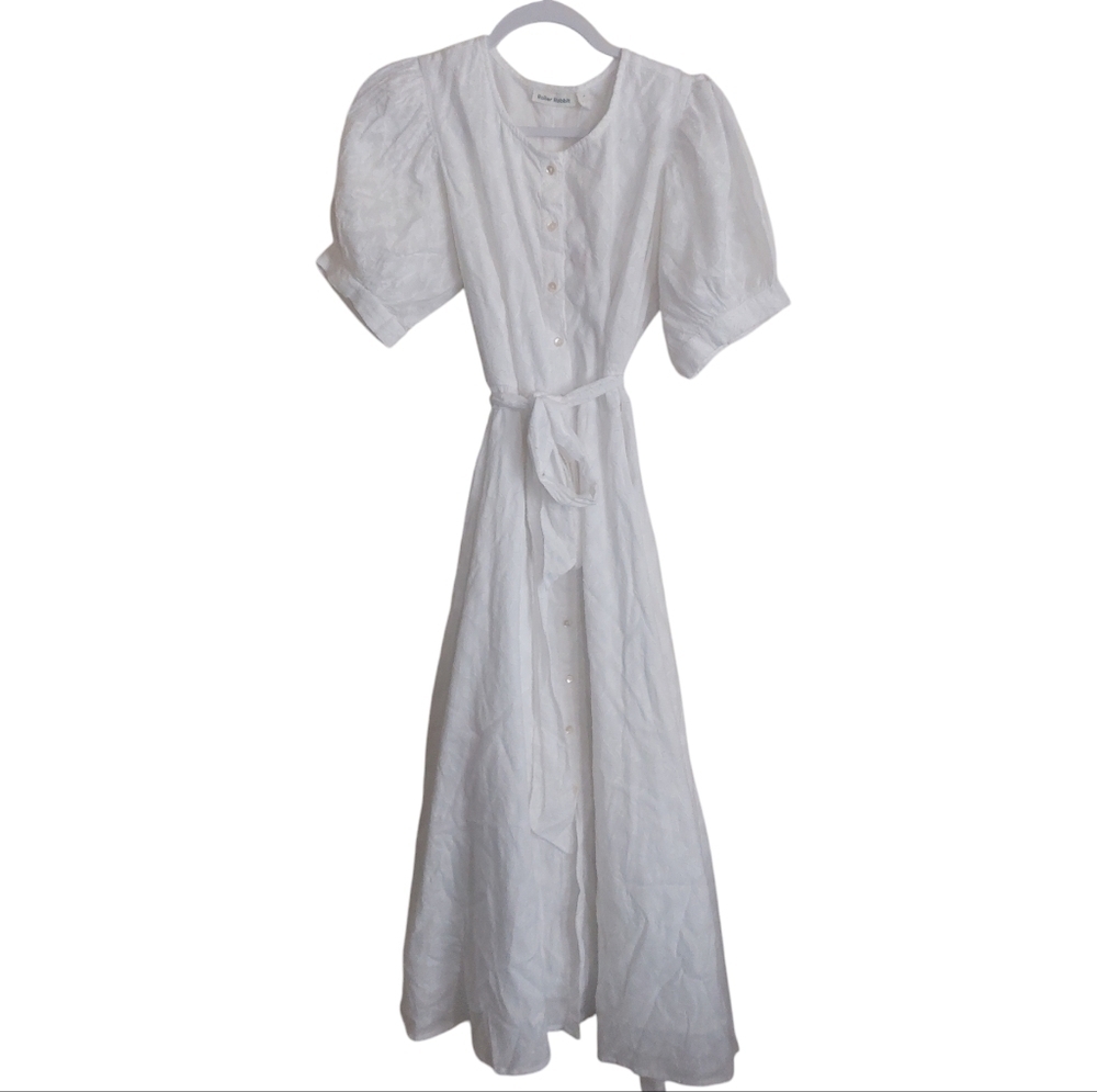 Roller Rabbit Short Sleeve White Jacquard Cotton Belted Dress- size M